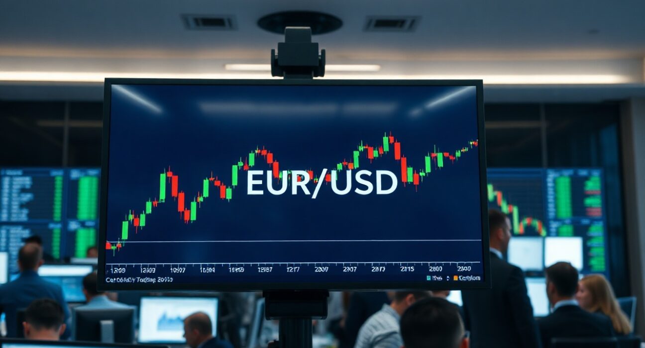 EUR/USD exchange rate chart on a financial trading screen