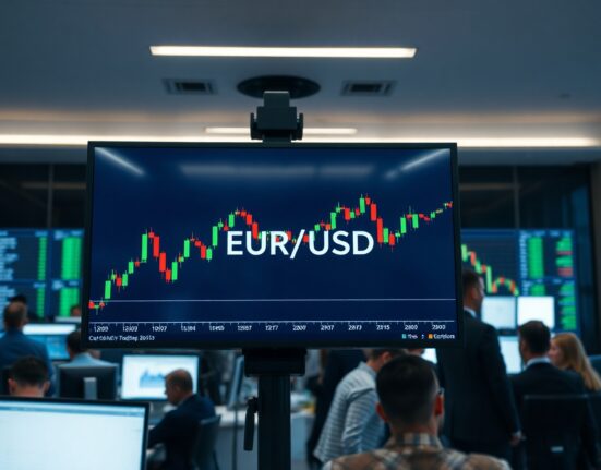EUR/USD exchange rate chart on a financial trading screen