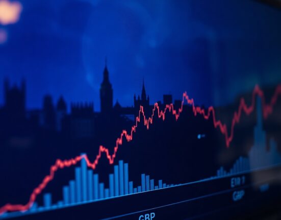 EUR/GBP currency chart showing downward trend on a trading screen