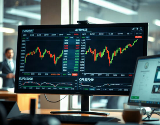 Analyst monitors euro-dollar charts and options data on a trading screen