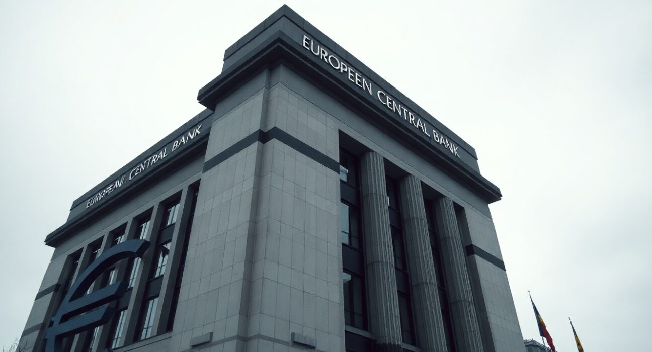 European Central Bank headquarters in Frankfurt, Germany, under overcast sky.