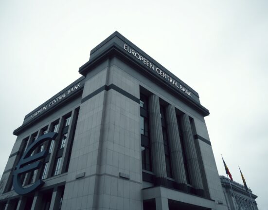 European Central Bank headquarters in Frankfurt, Germany, under overcast sky.