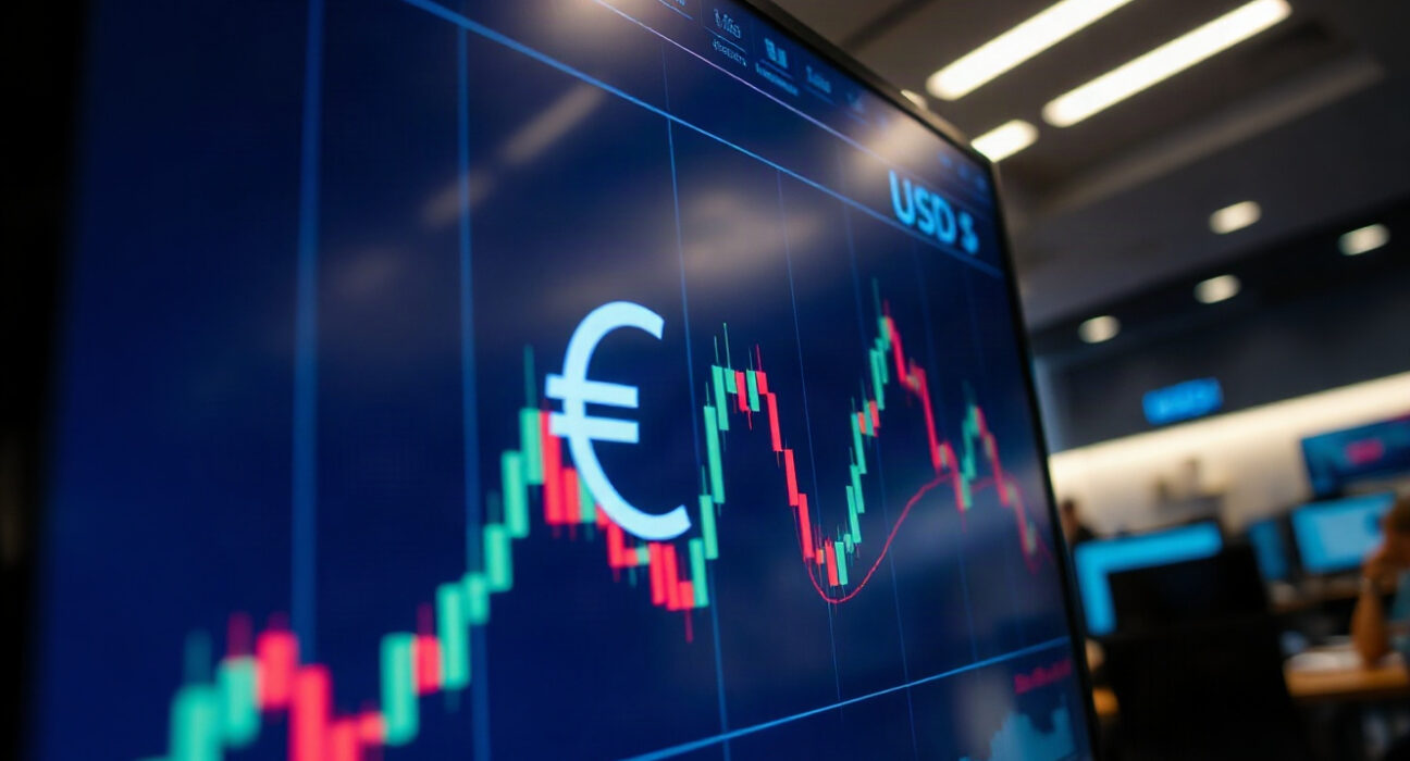 Euro and US dollar currency charts on a trading screen