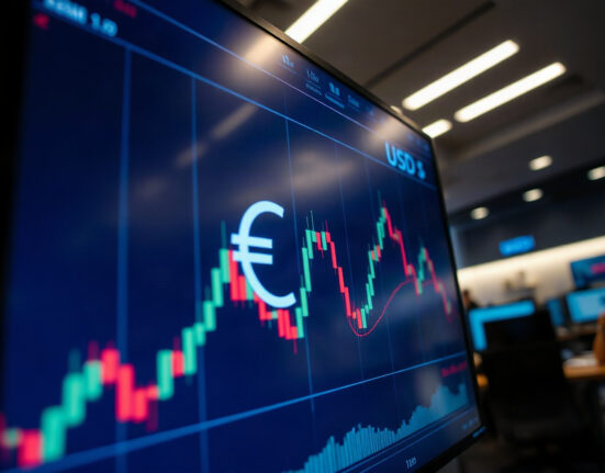 Euro and US dollar currency charts on a trading screen