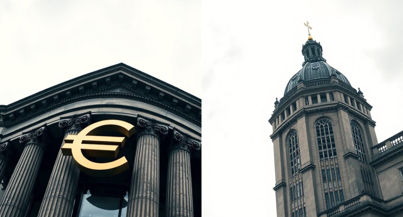 European Central Bank and Bank of England buildings representing euro and pound currency divergence