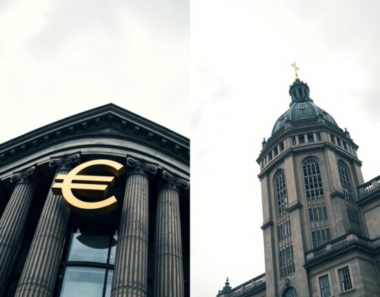 European Central Bank and Bank of England buildings representing euro and pound currency divergence