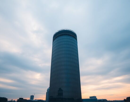 European Central Bank headquarters in Frankfurt on a cloudy day, representing eurozone financial stability.