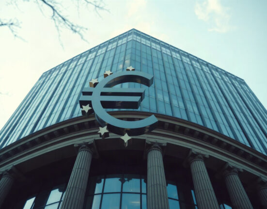 European Central Bank building in Frankfurt on a clear morning, symbolizing euro strength in forex markets.