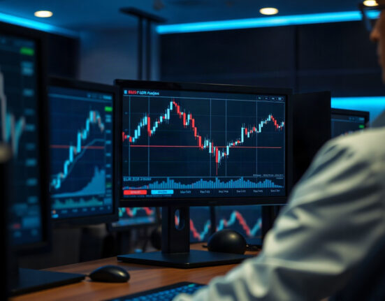 Euro and US dollar charts on a trading screen before the FOMC meeting
