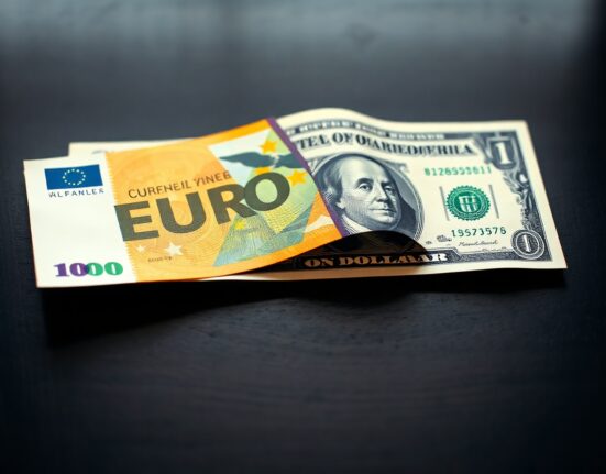 Euro and US Dollar banknotes on a dark surface representing currency exchange rates.