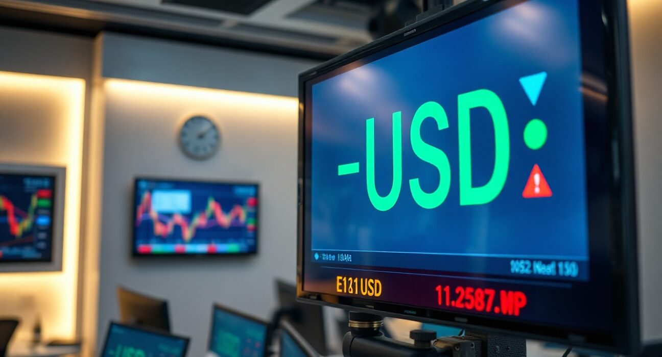 EUR/USD exchange rate displayed on a financial trading screen with market indicators.