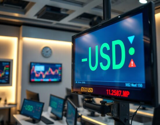 EUR/USD exchange rate displayed on a financial trading screen with market indicators.