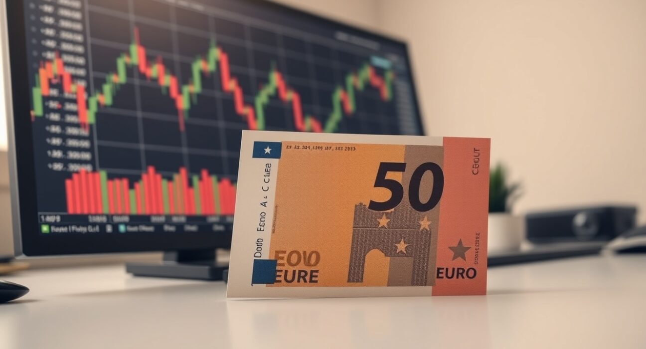 Euro banknote and financial chart showing a slight recovery, representing currency market movements.
