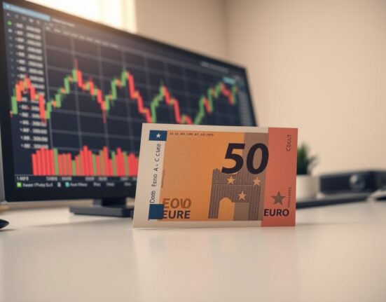 Euro banknote and financial chart showing a slight recovery, representing currency market movements.