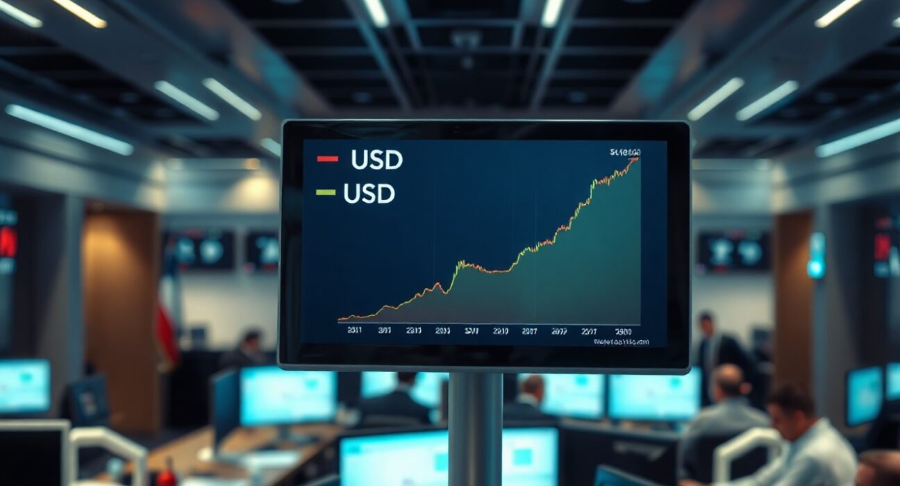 EUR/USD exchange rate chart on a trading screen, showing a steady recovery within the 1.15–1.16 range.