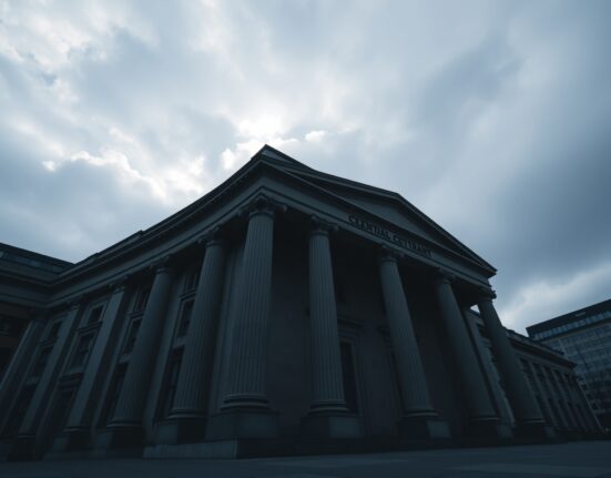 European Central Bank headquarters in Frankfurt under partly cloudy sky