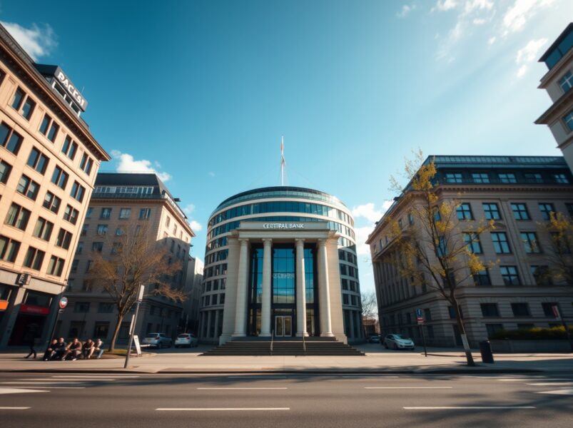 European Central Bank headquarters in Frankfurt on a sunny day, symbolizing positive Eurozone economic data