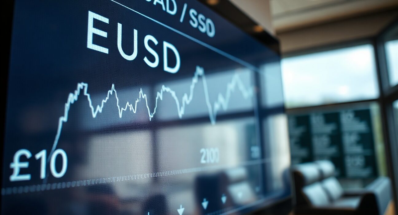 Euro and US dollar exchange rate chart showing euro strength against the dollar