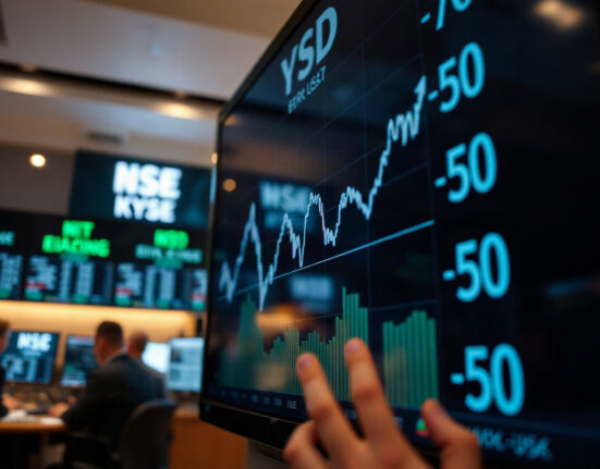 EUR/USD exchange rate chart showing an upward trend on a trading floor screen