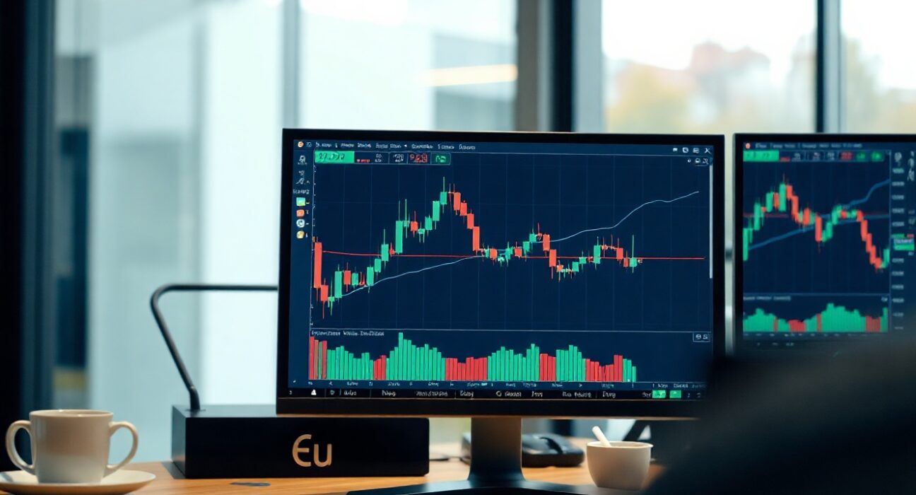 EUR/JPY currency pair trading chart on a screen