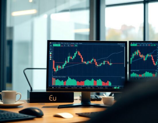 EUR/JPY currency pair trading chart on a screen
