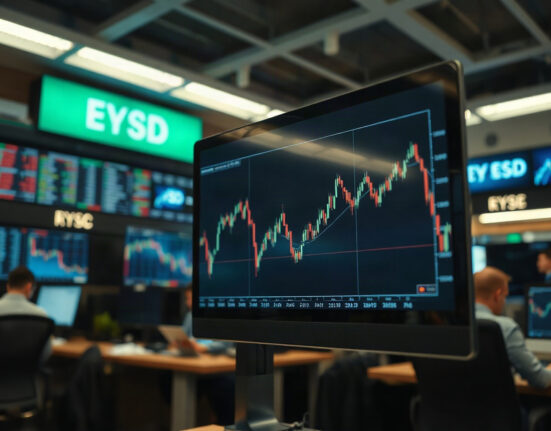 Euro currency chart on a trading screen showing decline below 1.1650