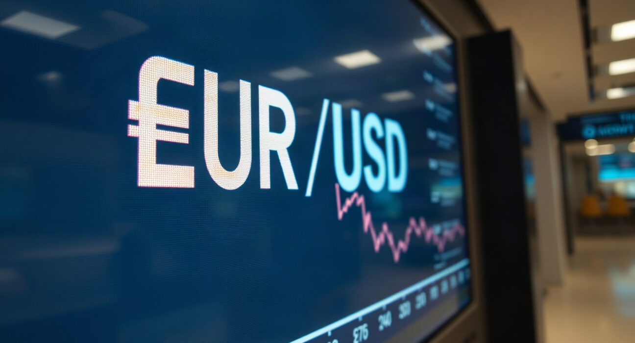 EUR/USD price chart showing decline below 1.1700 on a trading screen
