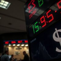 Euro and US dollar symbols on a trading screen as tensions rise in the Middle East