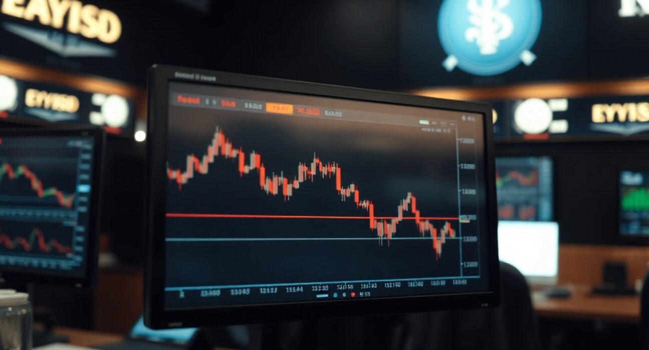 EUR/USD chart showing decline on trading screen amid geopolitical tensions