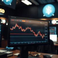 EUR/USD chart showing decline on trading screen amid geopolitical tensions