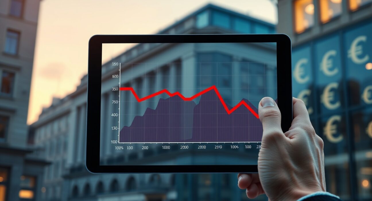 Declining euro stablecoin trading volume graph in European financial context