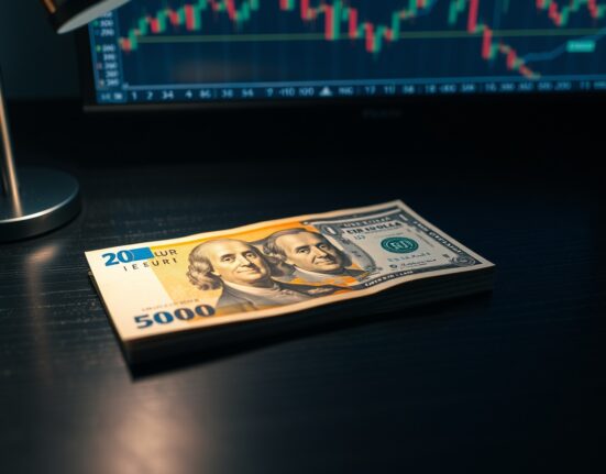 Euro and US dollar banknotes on a desk, symbolizing the EUR/USD exchange rate and central bank policy divergence.