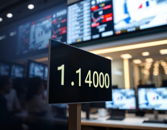 EUR/USD exchange rate display at 1.1400 on a trading floor screen