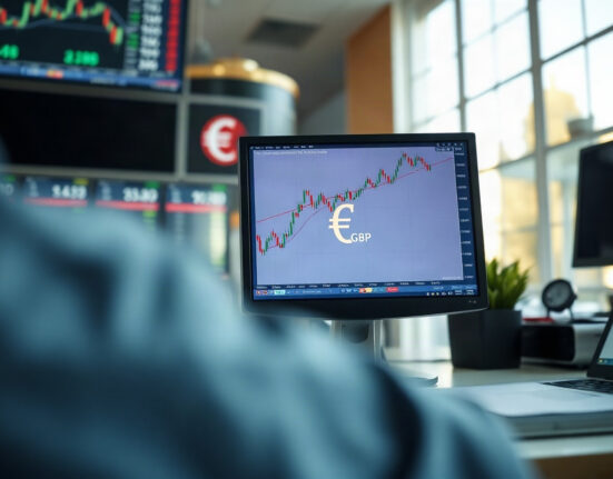 EUR/GBP chart on a monitor in a professional trading environment