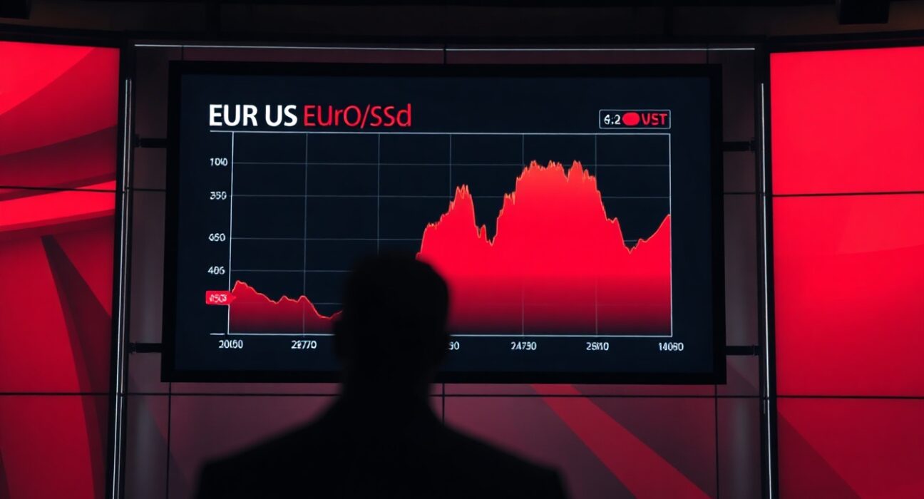 Euro exchange rate chart on a trading floor screen amid geopolitical uncertainty