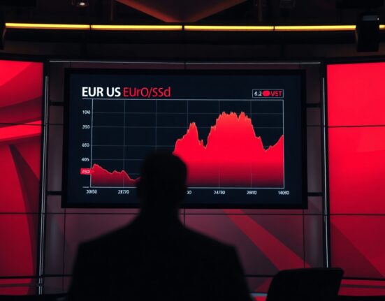 Euro exchange rate chart on a trading floor screen amid geopolitical uncertainty