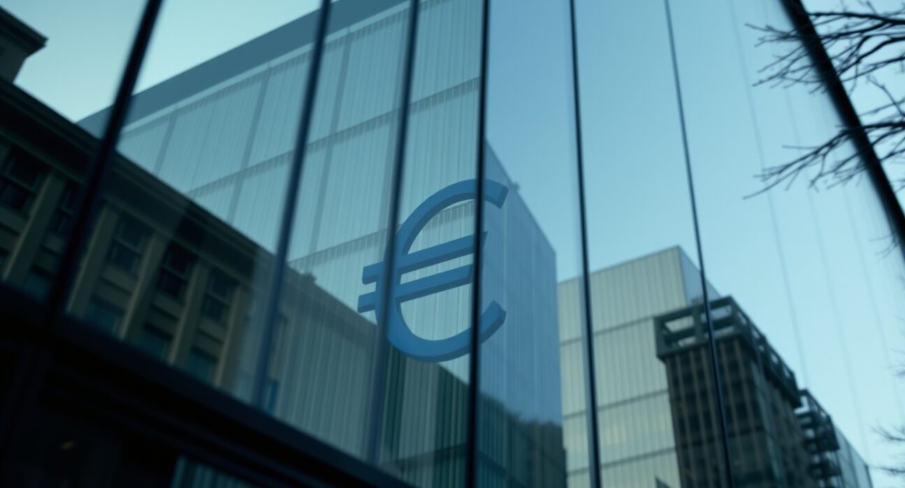 European Central Bank building in Frankfurt, symbolizing Eurozone monetary policy and economic data.