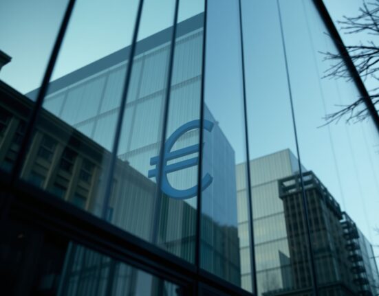 European Central Bank building in Frankfurt, symbolizing Eurozone monetary policy and economic data.