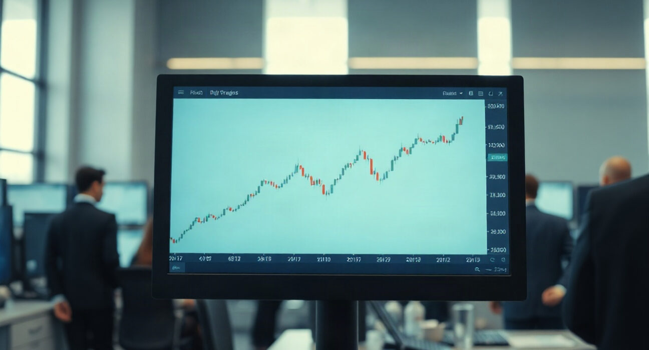 Euro and Japanese yen exchange rate chart on a trading screen