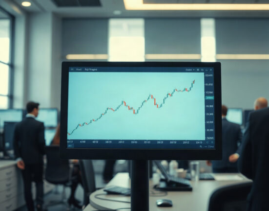 Euro and Japanese yen exchange rate chart on a trading screen