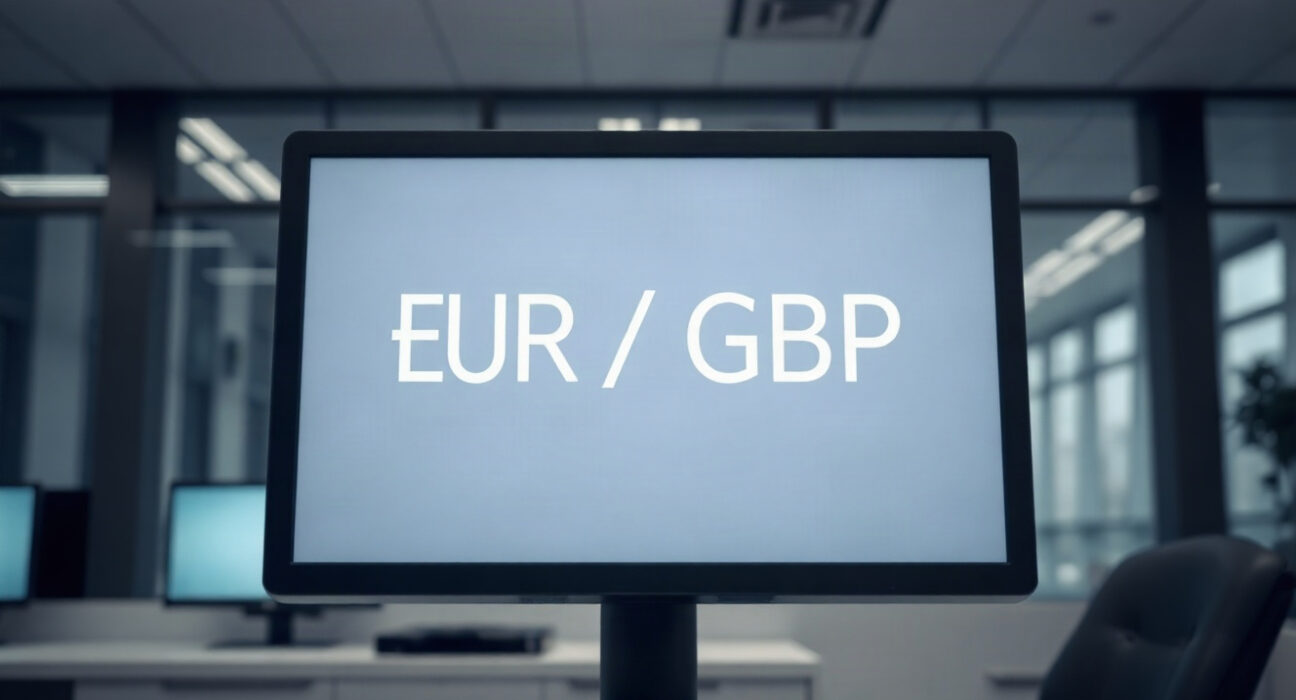 EUR/GBP exchange rate displayed on a trading screen in a calm market environment