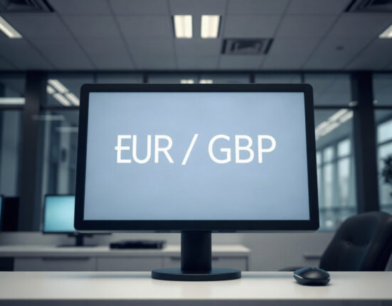 EUR/GBP exchange rate displayed on a trading screen in a calm market environment
