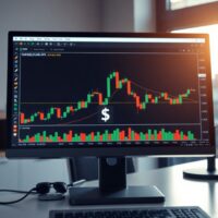 Euro and US dollar exchange rate chart on a trading screen