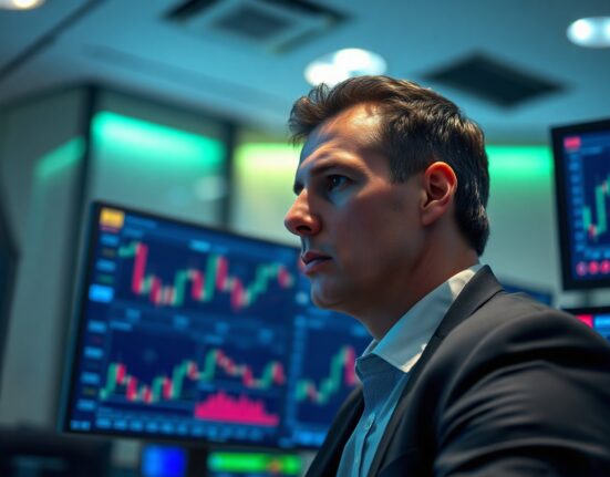 Trader monitoring EUR/USD charts on multiple screens in a modern trading floor