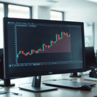 EUR/USD currency pair chart on a trading screen in a financial office