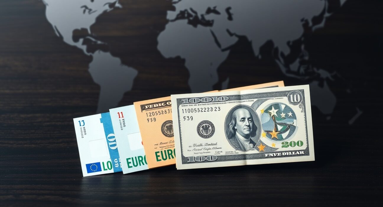 Euro and US Dollar banknotes on a surface, representing currency exchange rate fluctuations.