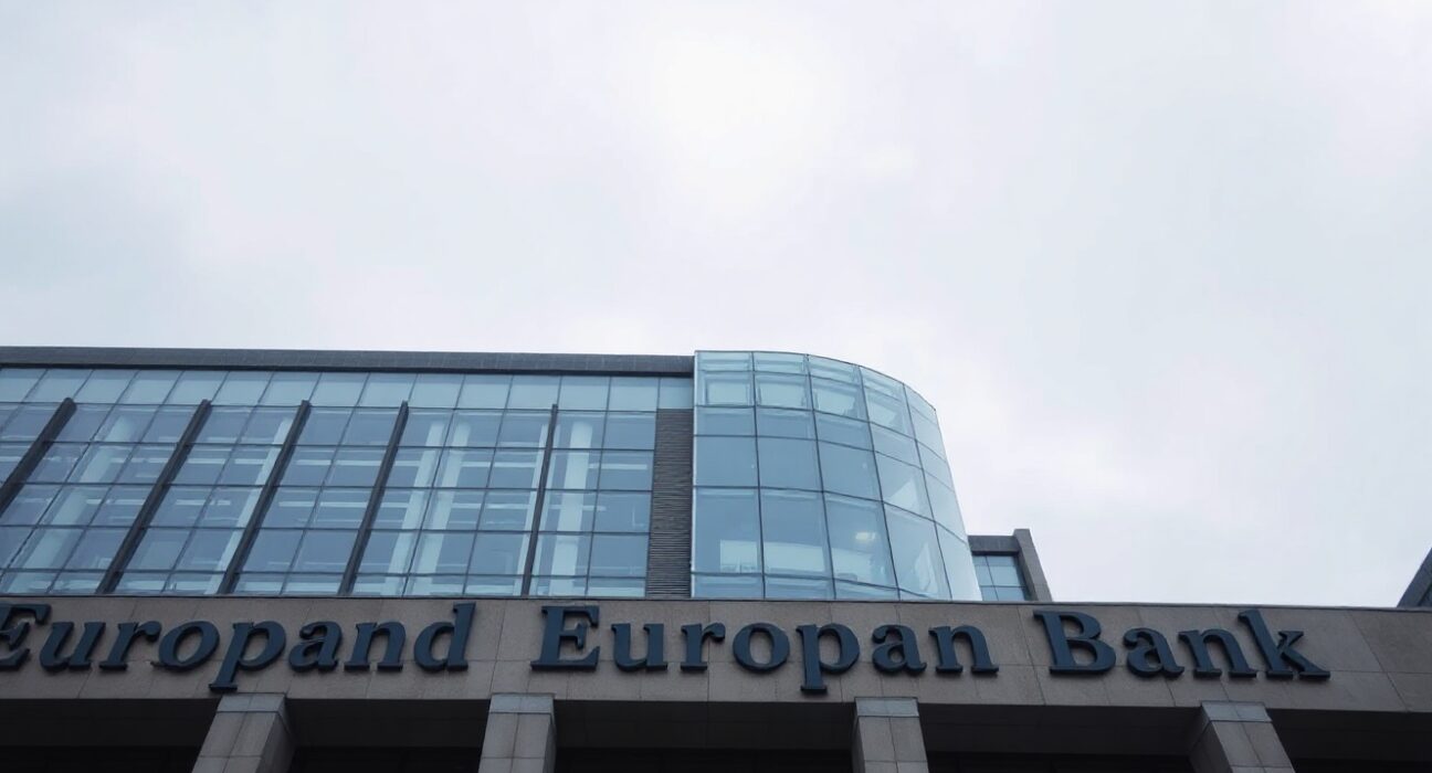 European Central Bank headquarters in Frankfurt under overcast sky
