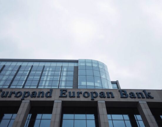 European Central Bank headquarters in Frankfurt under overcast sky