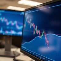 EUR/USD currency chart with technical analysis indicators on a financial screen