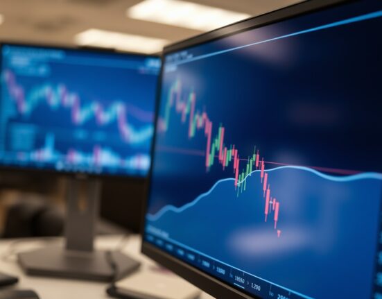 EUR/USD currency chart with technical analysis indicators on a financial screen
